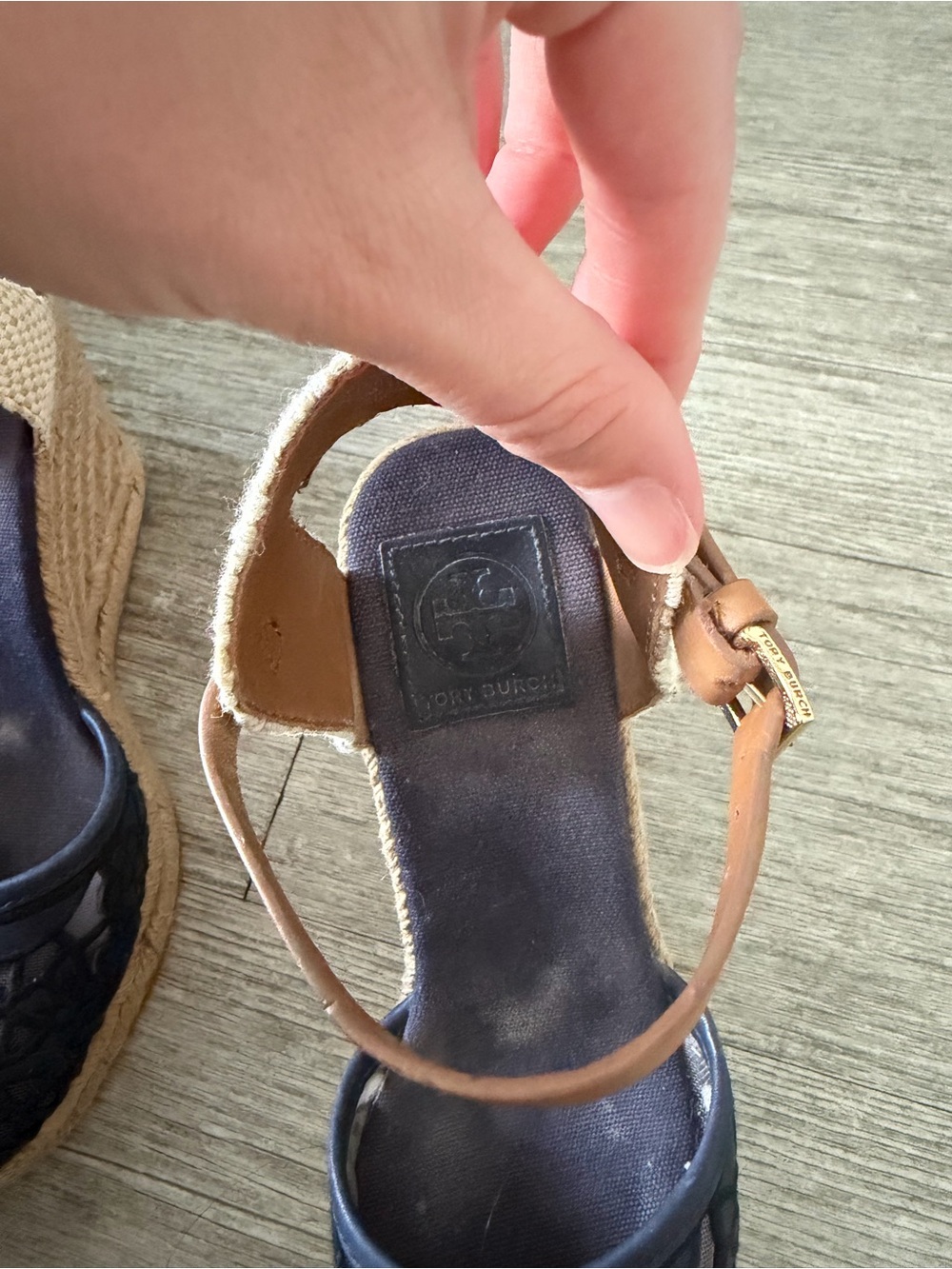 Tory Burch navy Lace Espadrille Wedge Sandals - Picture 3 of 6